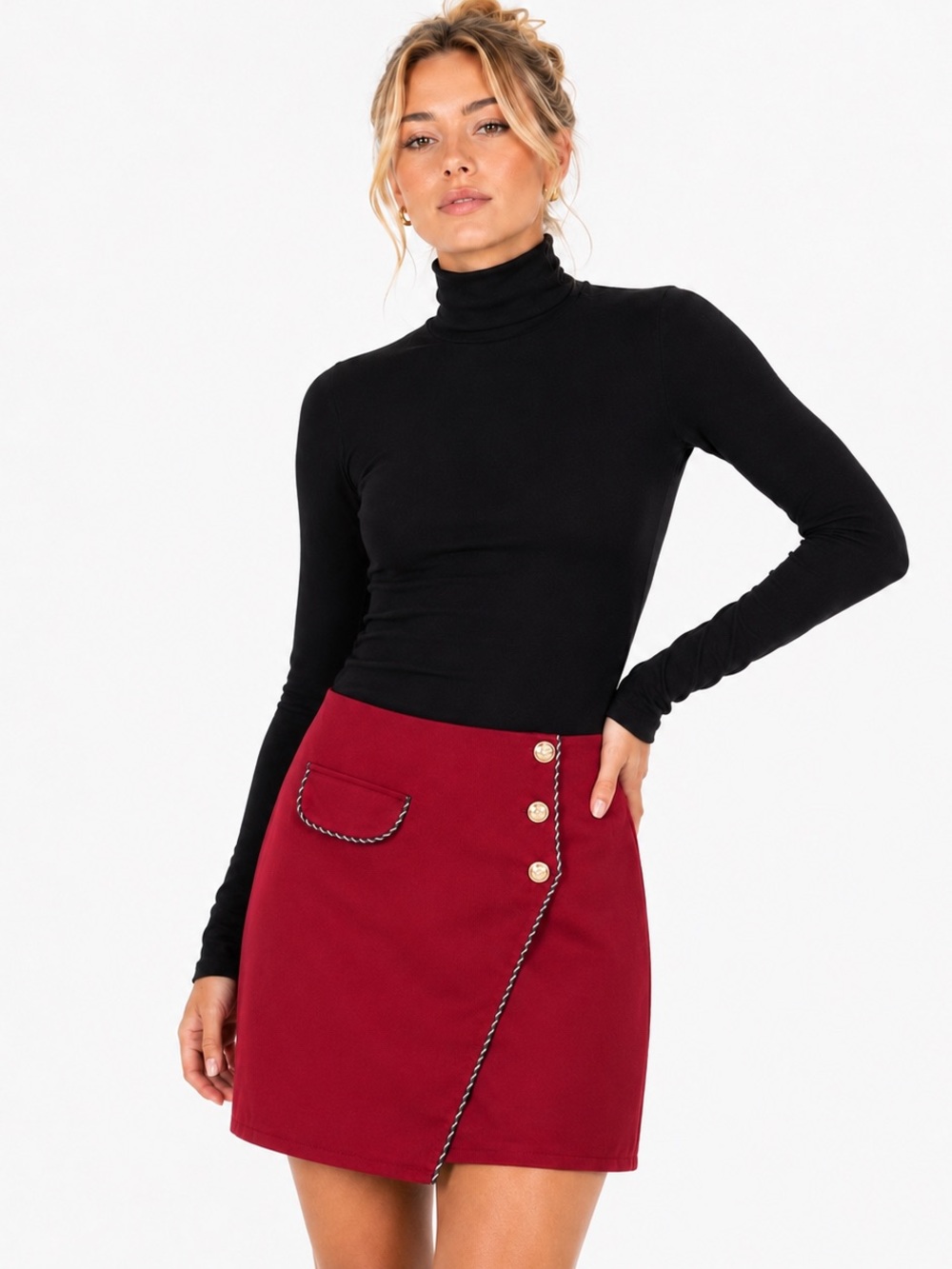 Burgundy Side Button Skirt-Medium